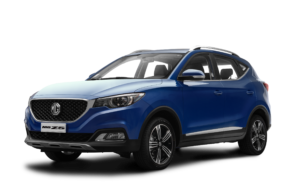 Auto MG ZS azul visto desde el frente