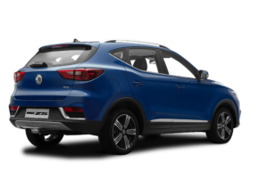 Auto MG ZS azul vista trasera lateral